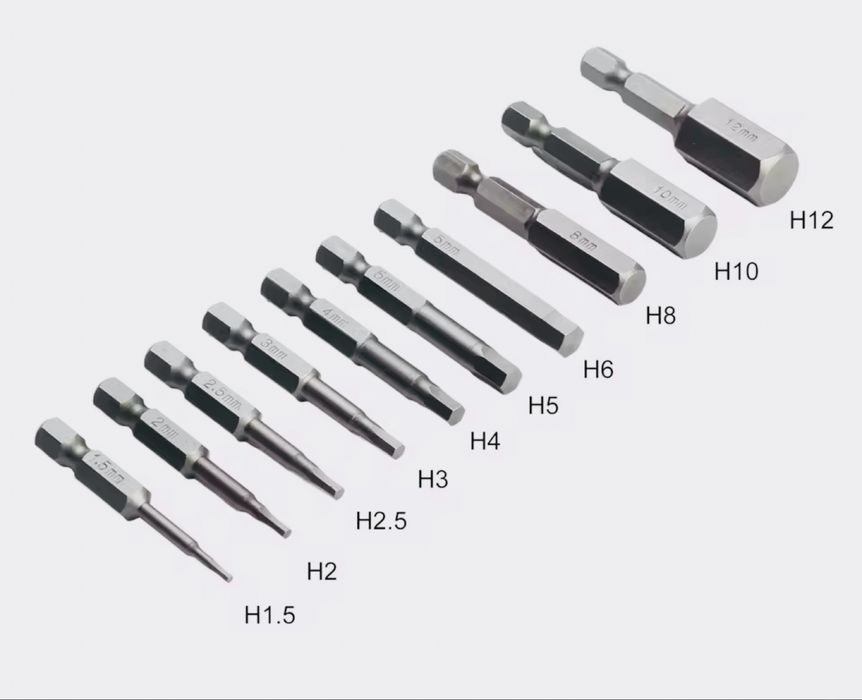 Набір шестиграних біт 10шт  1/4 1,5-12мм 50мм новий якісний підсилений