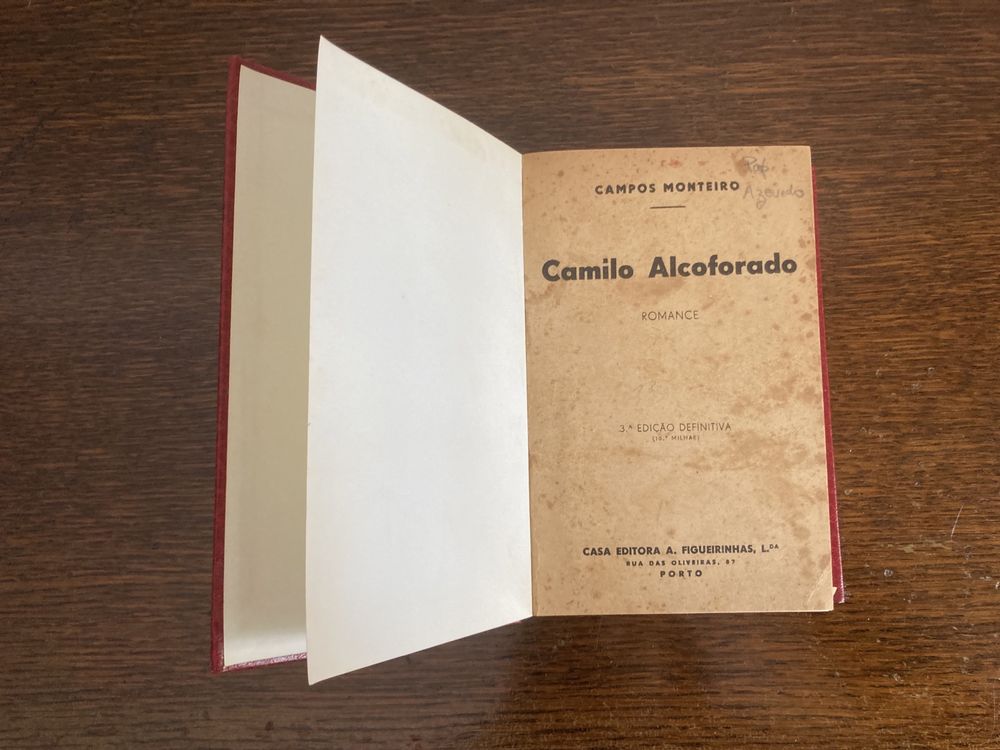 Livro antigo, Camilo Alcoforado de Campos Monteiro