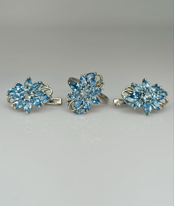 Новый серебряные набор серьги и кольцо 925 пробы