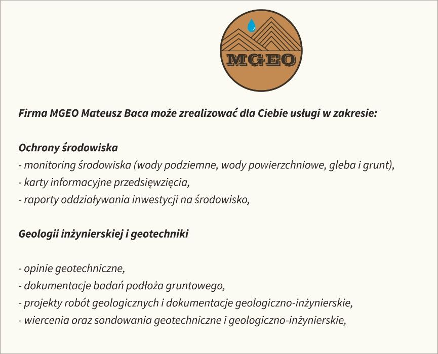 Geolog, badania gruntu, opinie, hydrogeologia, operaty wodnoprawne