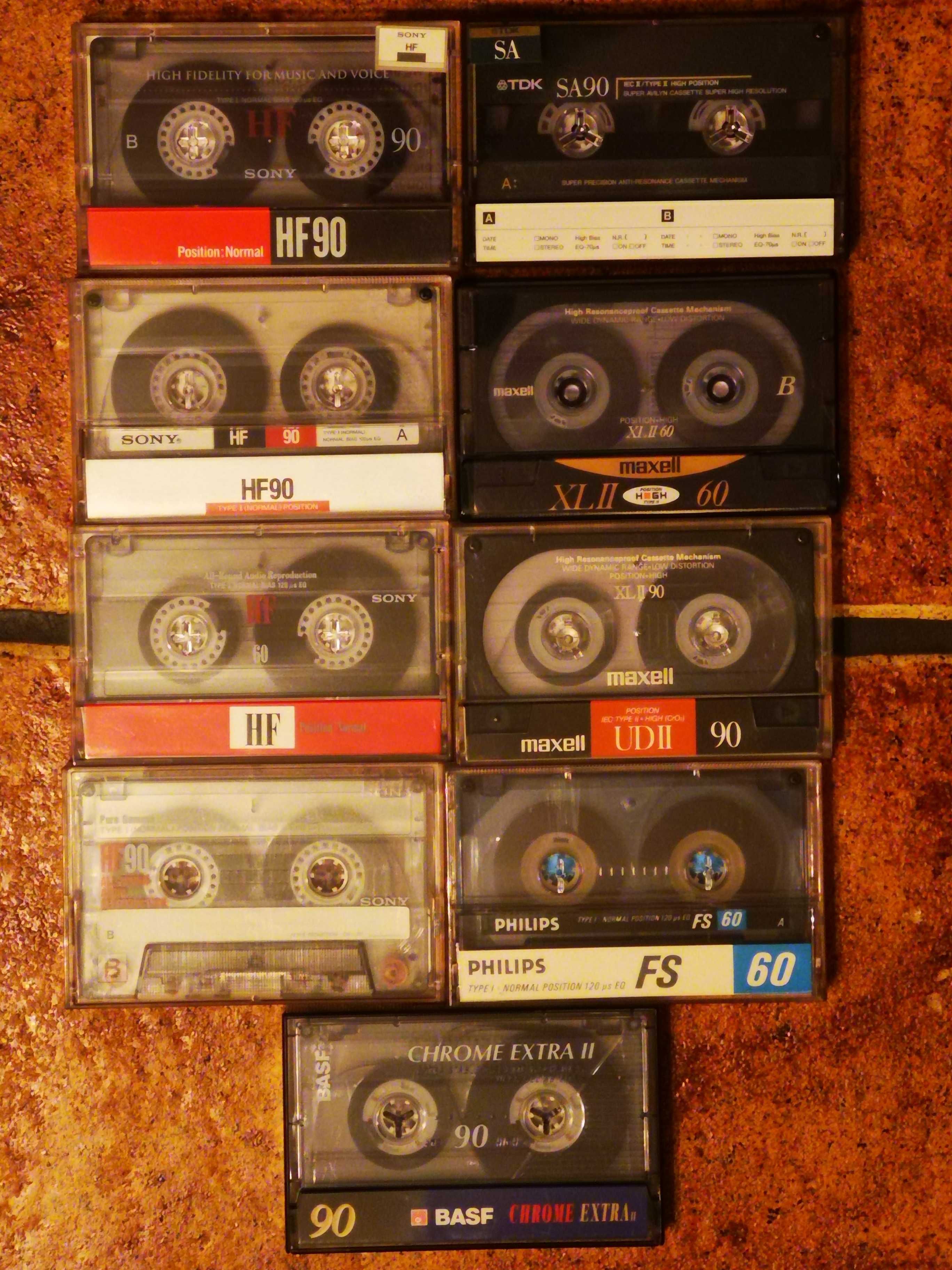 9 kaset magnetofonowych SONY MAXELL BASF PHILIPS TDK chrom type I i II