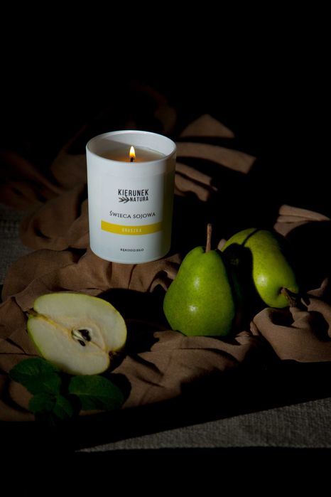 Zapachowa świeca sojowa Gruszka 280 ml 60h palenia, białe matowe szkło