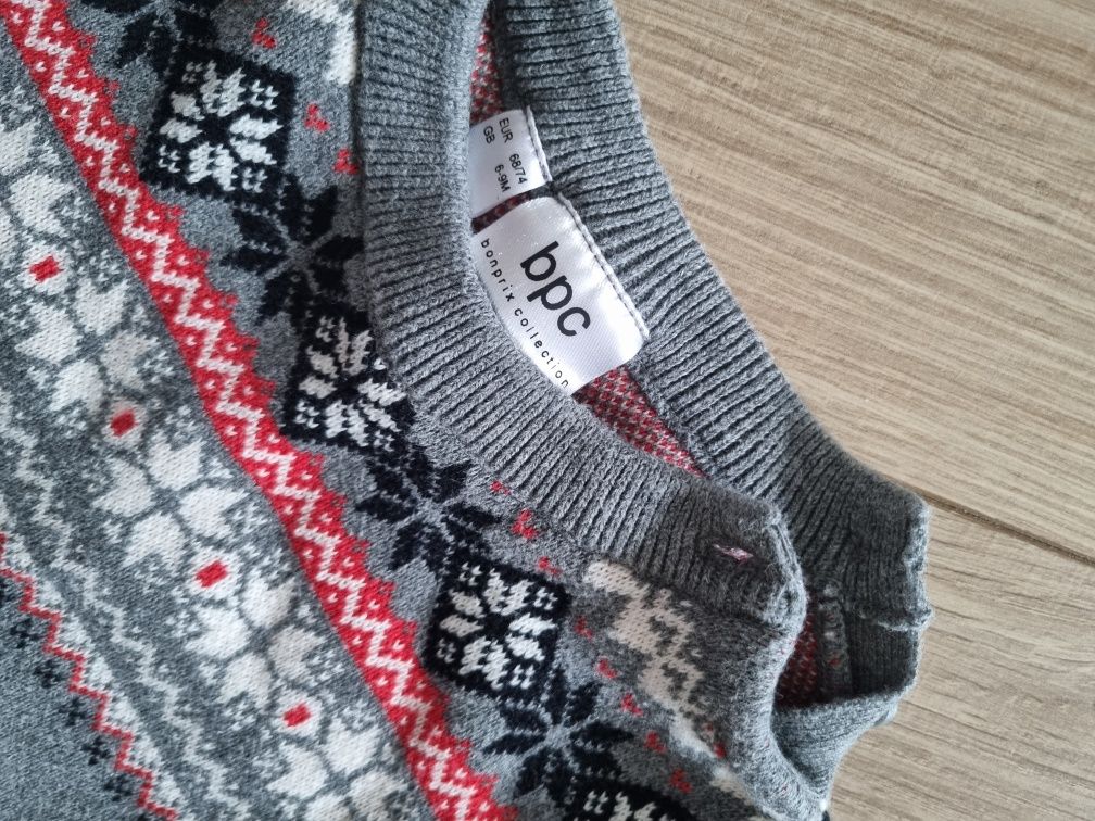 Śliczny ciepły sweterek zimowy bonprix r. 6-9mies
