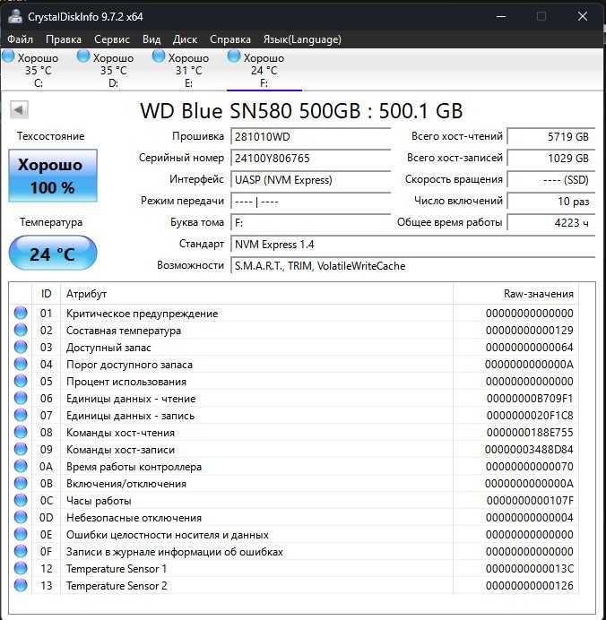 Накопитель SSD M.2 2280 500GB SN580 Blue WD (WDS500G3B0E)