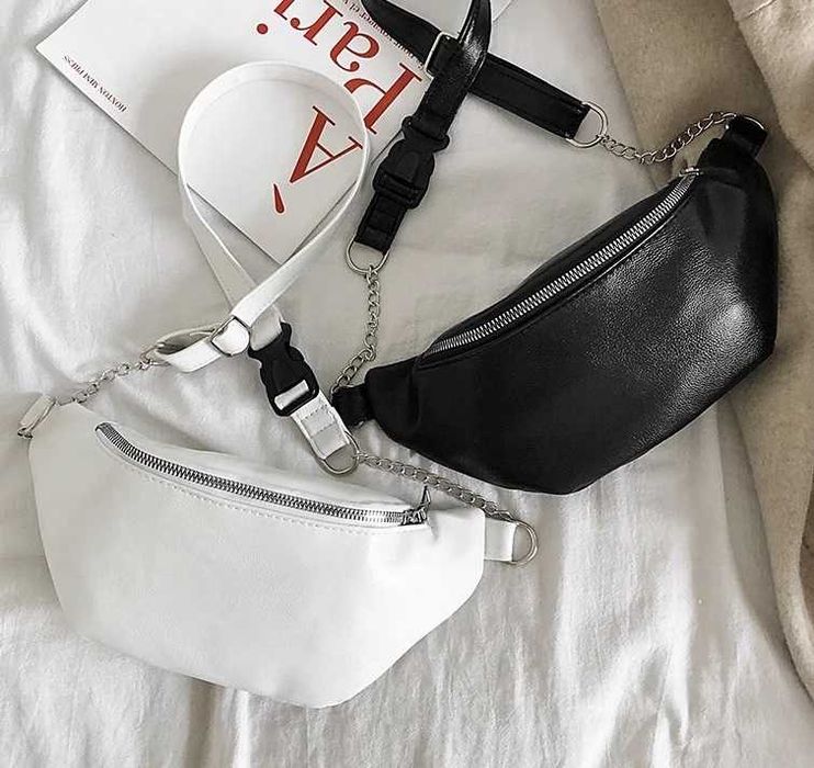 Жіноча женская белая черная сумка сумочка бананка месенджер на груди