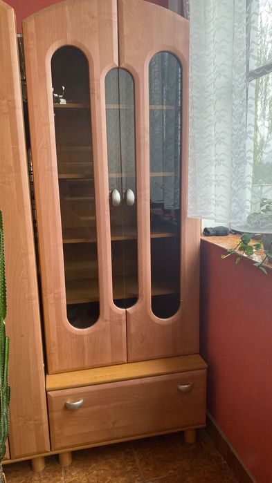 Drewniana szafa z oszkloną witryną