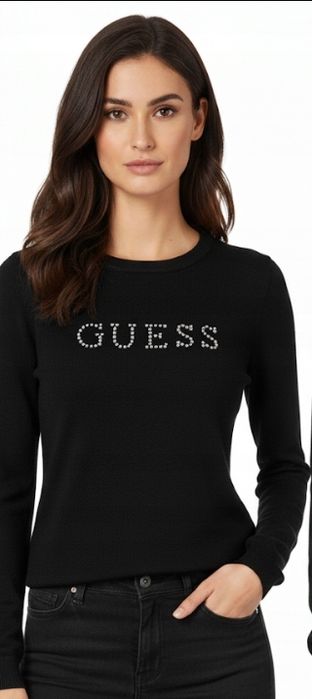 Guess 36 S Czarny Sweter Damski Nora Q5Gr04Z0610 Aplikacja Kryształki