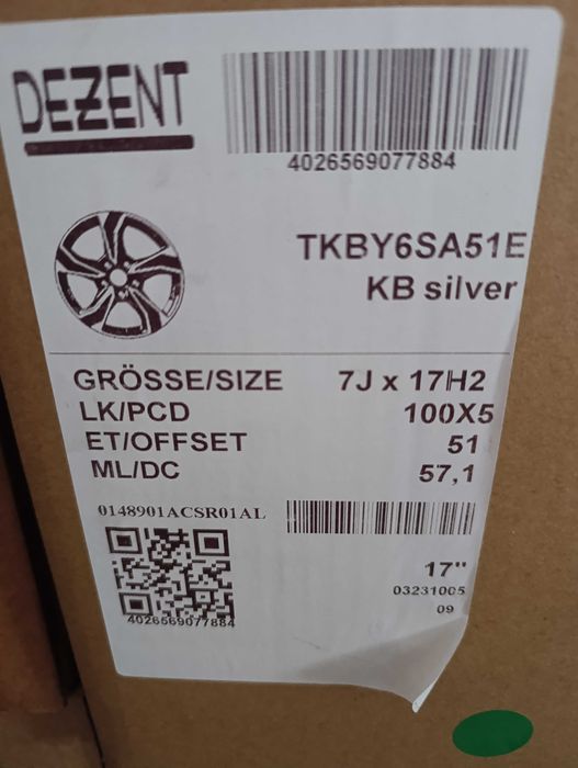 Felgi alu 17" 5x100 ET51 VW Polo 6R 6C Skoda Rapid Audi A1 Seat Arona