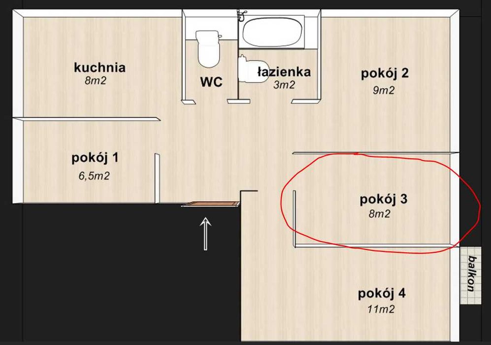 Pokój 1-os. w mieszkaniu 4-pok Rondo Czyżyńskie