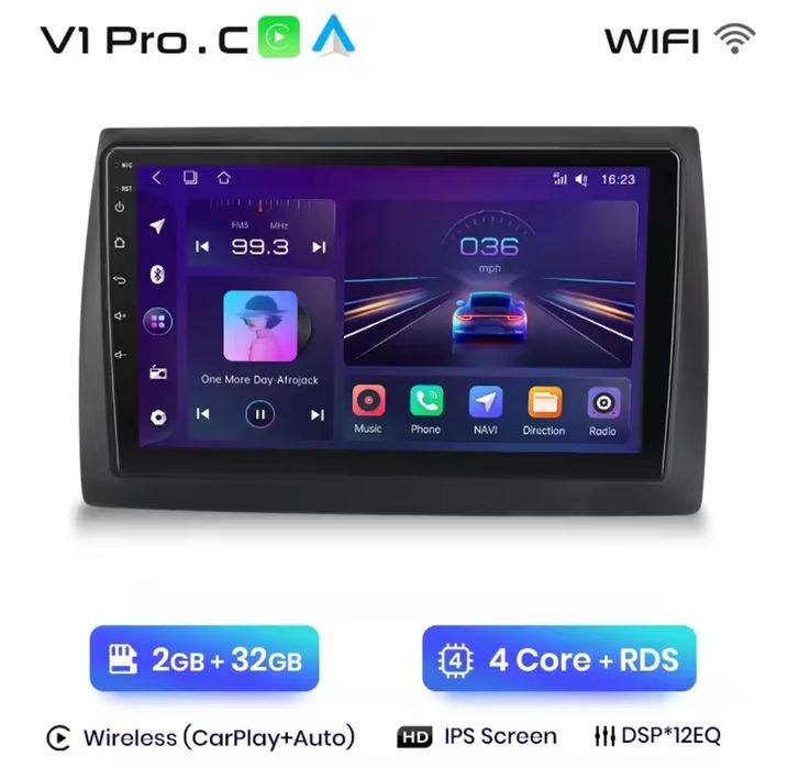 Rádio Fiat Stilo 2001-10 CarPlay/Android Auto 2/32GB BT GPS WiFi NOVO