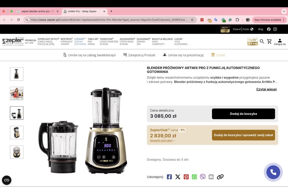 Zepter blender próżniowy ARTMIX PRO z funkcją automatycznego gotowania