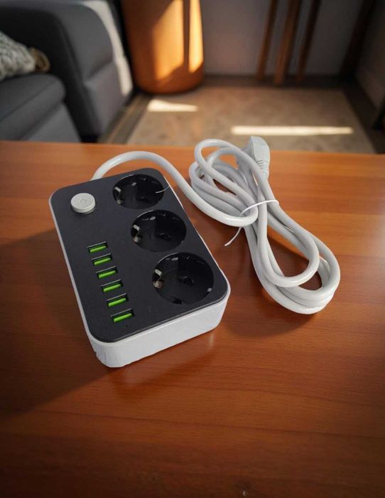 Подовжувач 3 розетки 6 usb 1,6 м удлинитель с юсб