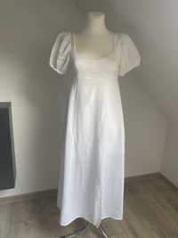 Dłuższa biała sukienka z rozcięciem Primark r.32