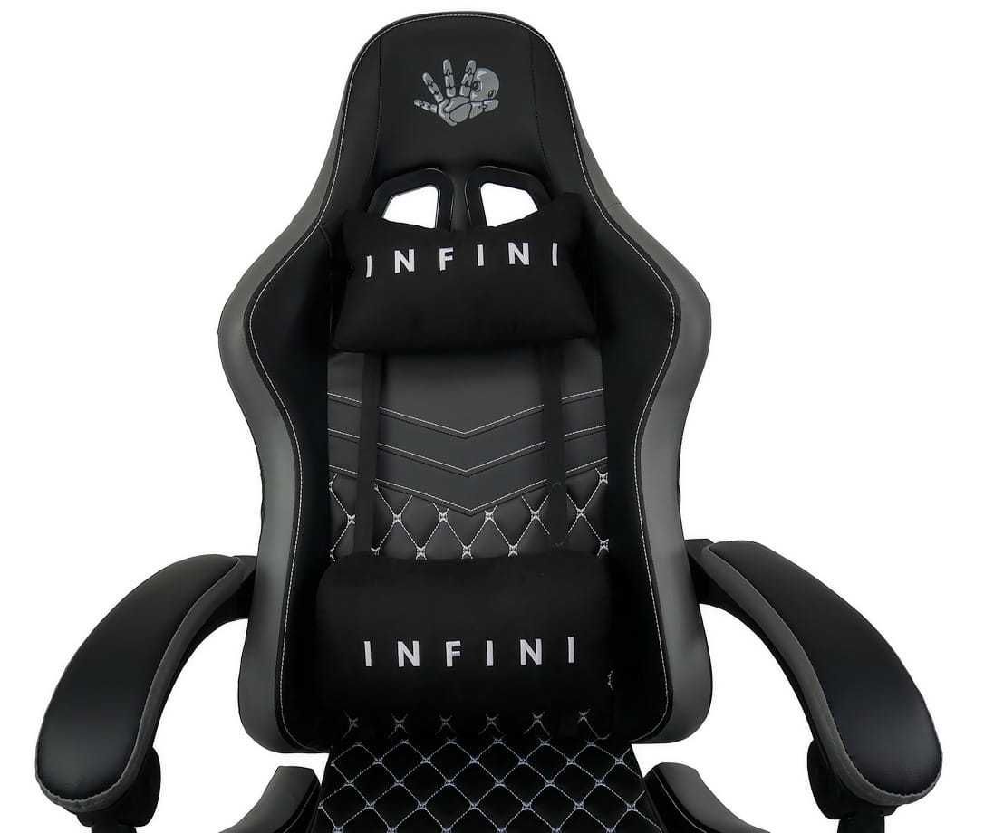 Infini Five Black/Grey Wygodny Fotel dla Graczy z Poduszką Lędźwiową