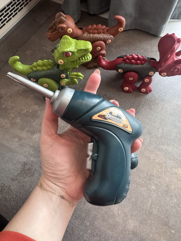 3xdinozaur zabawka do skręcania Triceratops Rex Velociraptor wiertarka