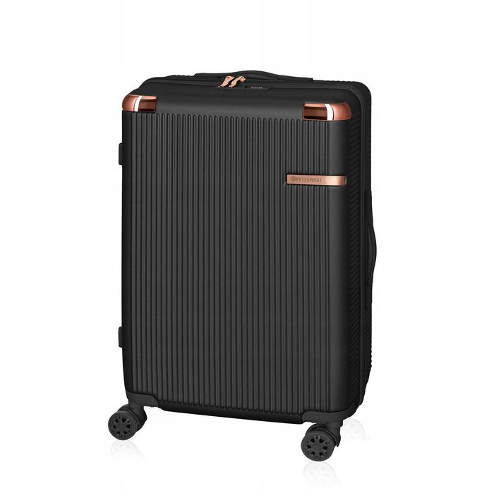 BETLEWSKI Walizka Podróżna Turystyczna Średnia ABS Na Kółkach Czarna