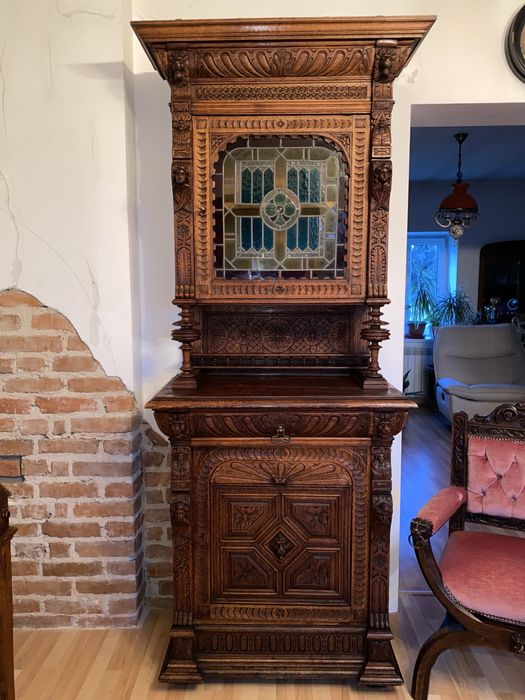 Neorenesansowy Kredens Francuski Dąb Antyk