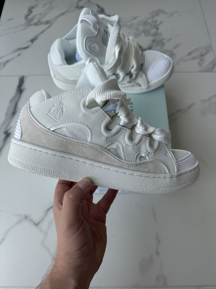 Останні розміри‼️ Чоловічі кросівки Lanvin Curb White  широкі шнурки