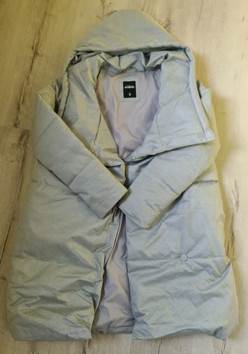 Плащ пуховик сірий, зимова куртка, зимовий плащ