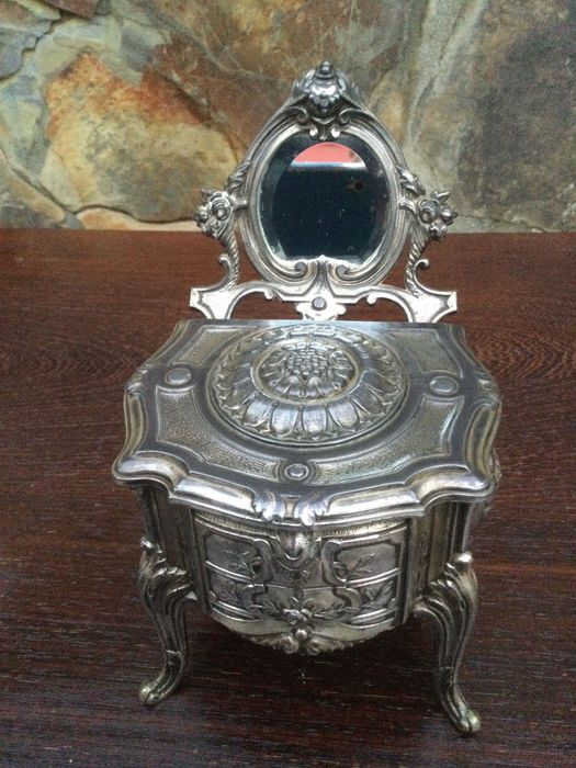 Caixa Guarda jóias Espelho Biselado Arte Nova França Marcado