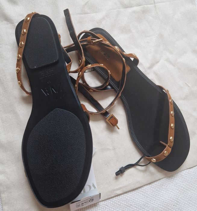 Zara sandały płaskie 40 zamszowy skora naturalna