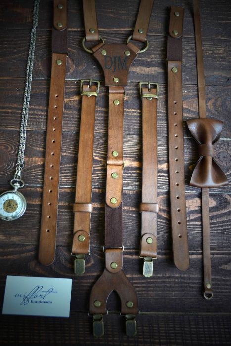 Кожаные подтяжки. Подтяжки из кожи. Мужские подтяжки. Ручная работа.