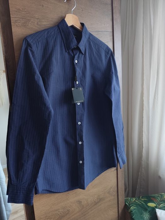 Massimo Dutti S koszula granatowa w paski, męska