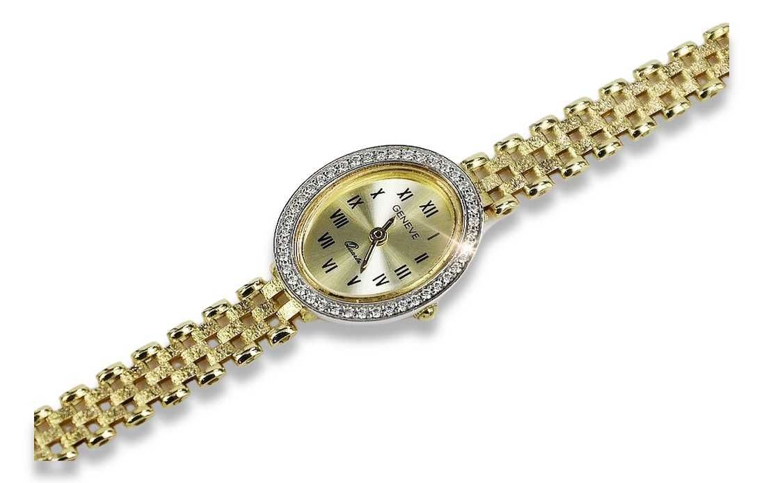 Prześliczny 14k złoty zegarek damski Geneve lw117y W