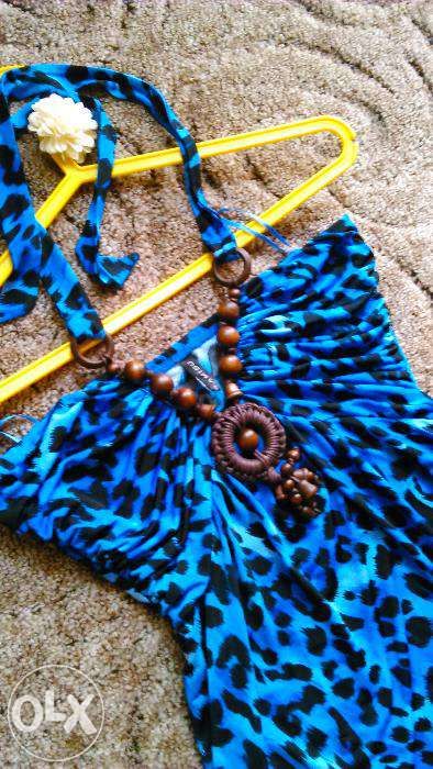 Wiązana bluzka panterka New Yorker kobaltowa niebieska chabrowa boho