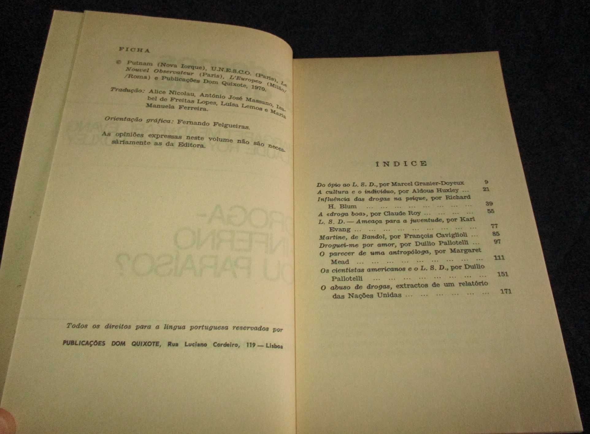 Livro Droga-Inferno ou Paraíso? Cadernos D. Quixote