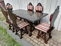 Biesiadny Stół dębowy i sześć krzeseł taras