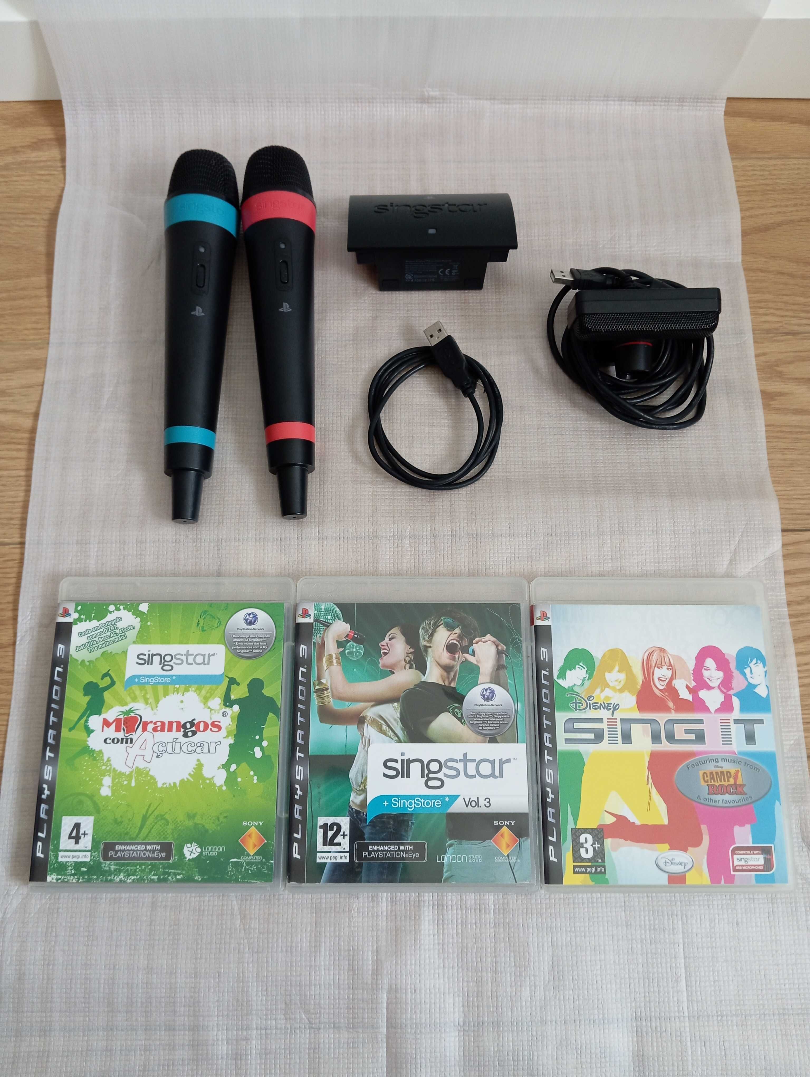 Microfones Singstar Morangos com açúcar, câmera, jogos, PS3