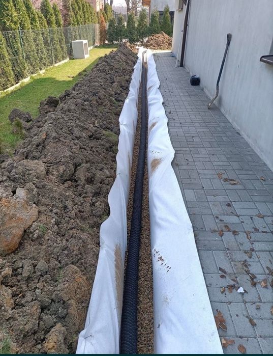 Odprowadzanie wody z rynien, odwodnienia ,minikoparka, Koparko-Ładowar