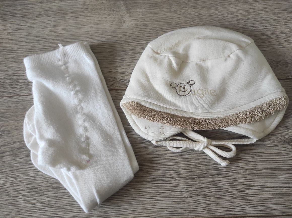 Pippi, Czapka zimowa 100% bawełna, rozm. 50 + rajtuzy gratis