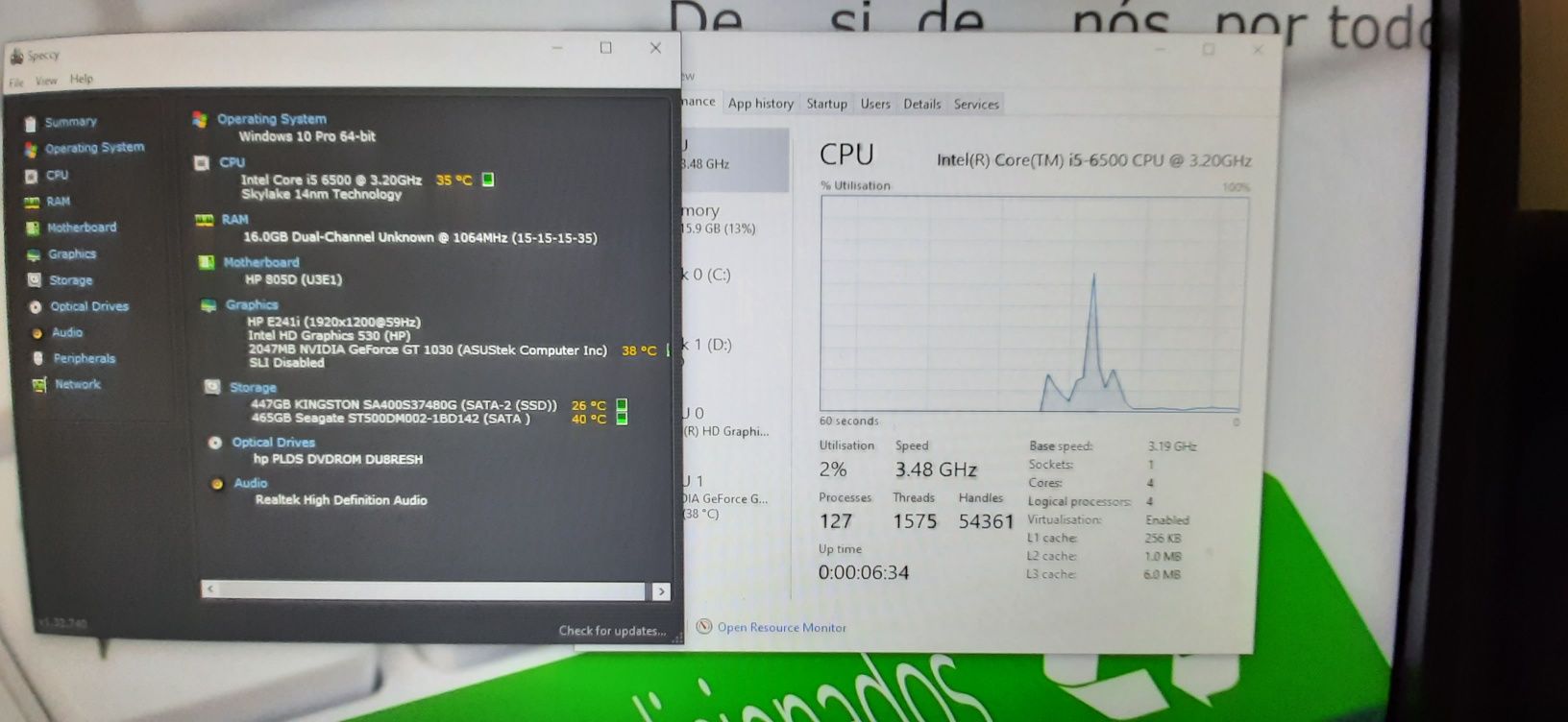 Pç GAMER HP-G2 6ªG|I5.6500-3.2Ghz|16G|SSD512+HDD500|GT1030-2G|5G|W11