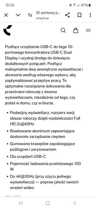 Hub USB 10 gniazd, koncentrator Unisynk