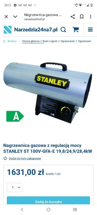 Nagrzewnica gazowa mocna Stanley st 40 gfa e
