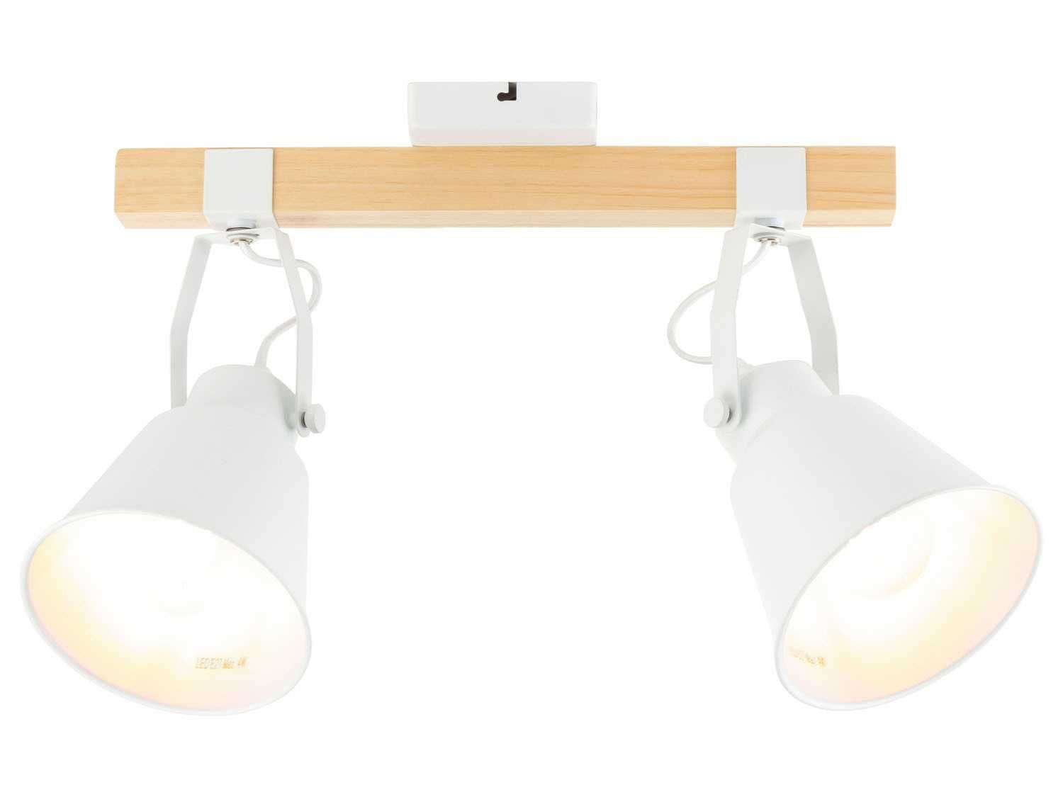 Lampa sufitowa LED w stylu vintage, biała i drewno