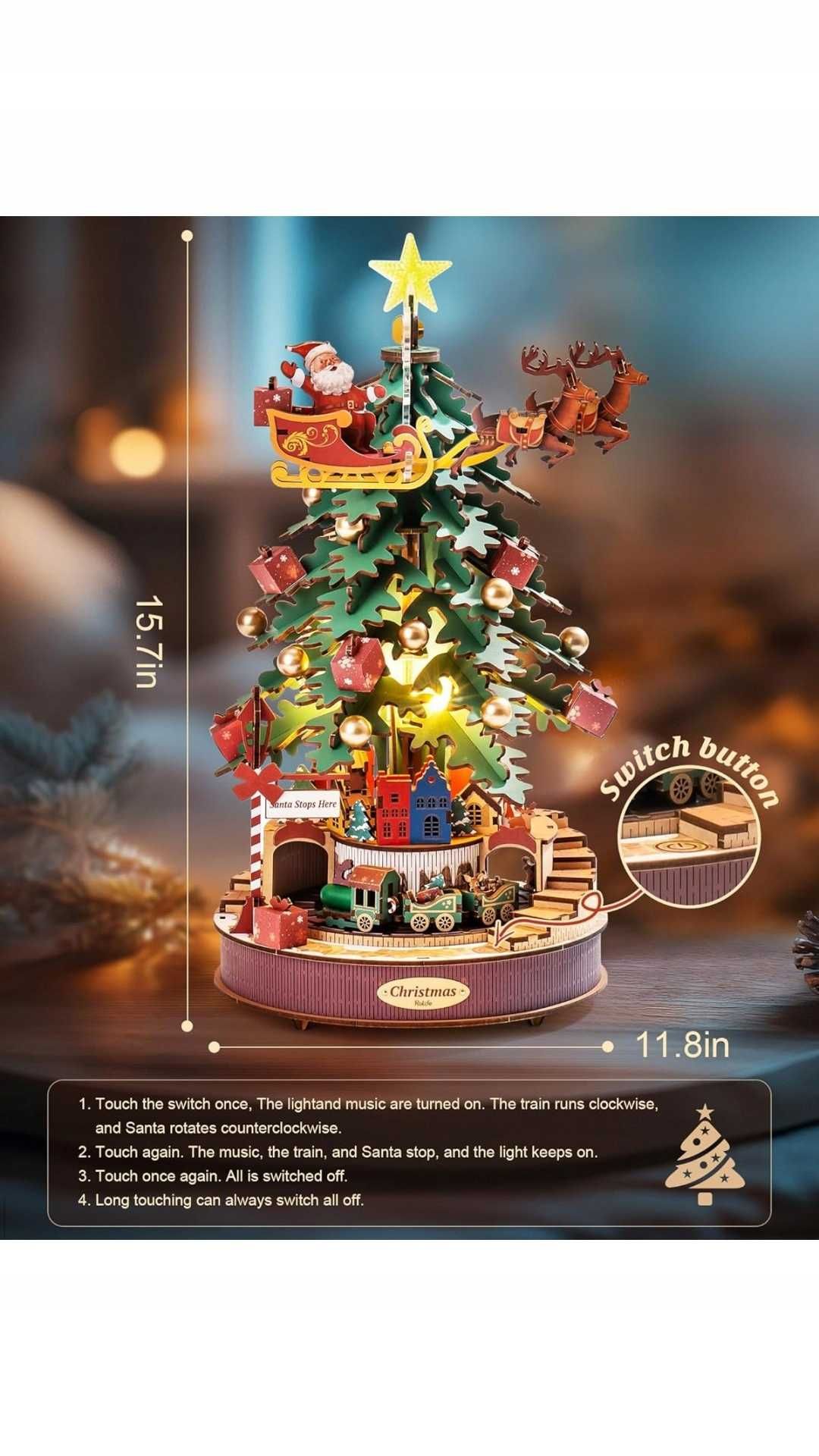 Puzzle 3D pozytywka z choinką drewno 319 elementów DIY