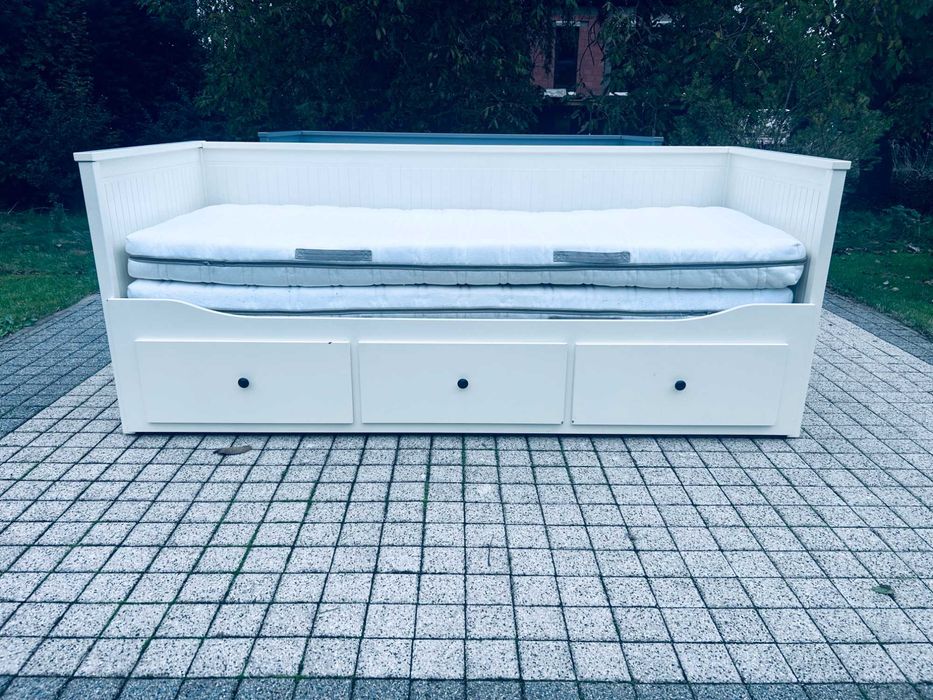 IKEA HEMNES Łóżko Leżanka z 3 szufladami, 2 materace, białe Transport