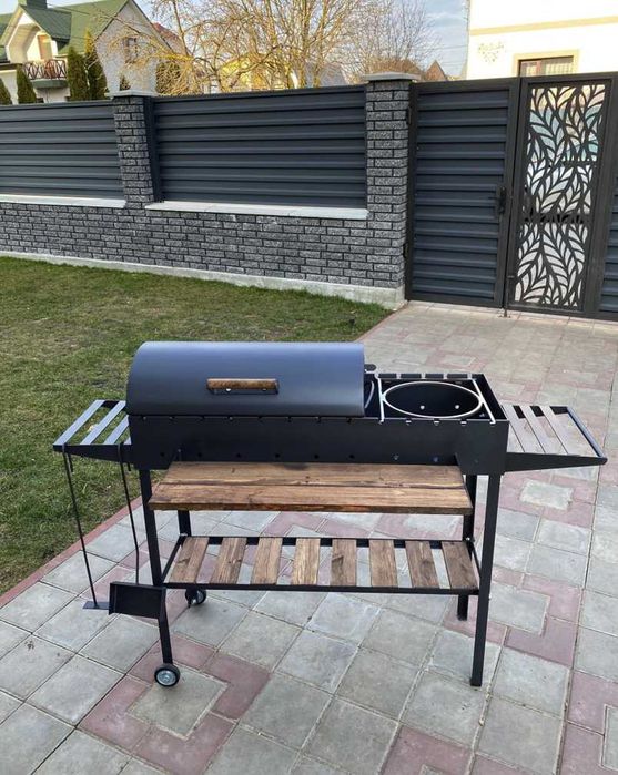 Мангал з кришкою для барбекю метал 5 мм на 13 шампурів на колесах