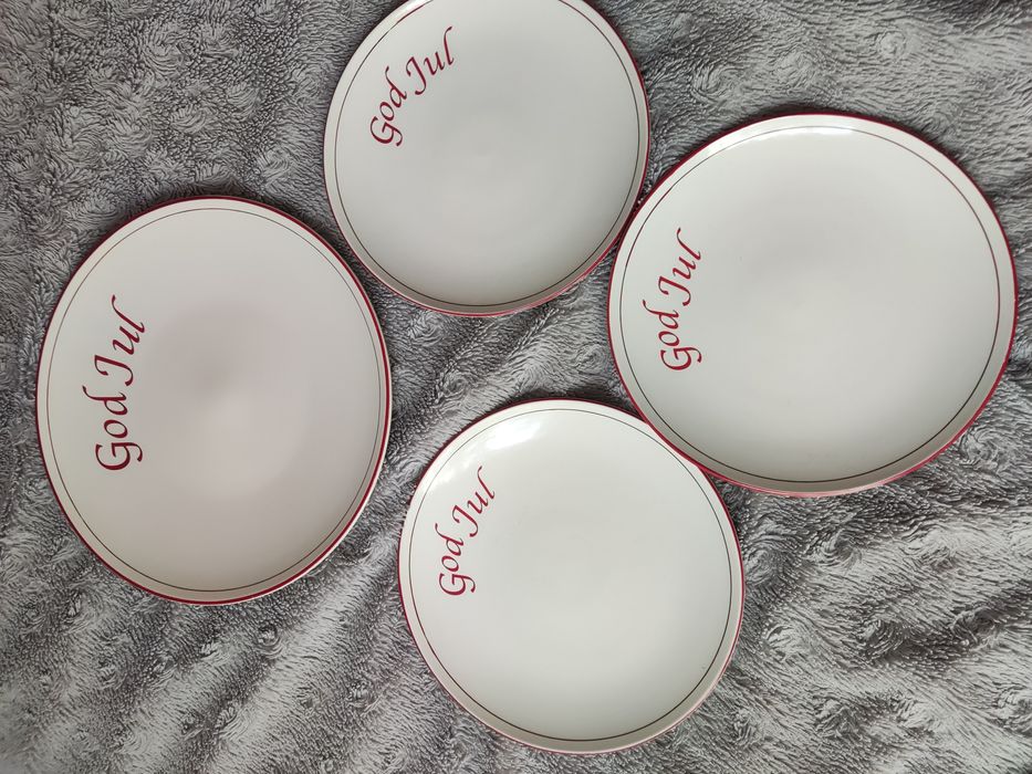 Talerze świąteczne z napisem God Jul Wesołych świąt Vintage