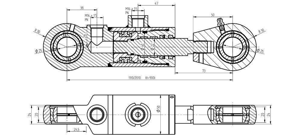 CIENKI SIŁOWNIK hydrauliczny cylinder CJ2F 40x22 skok 900 mm [1029]