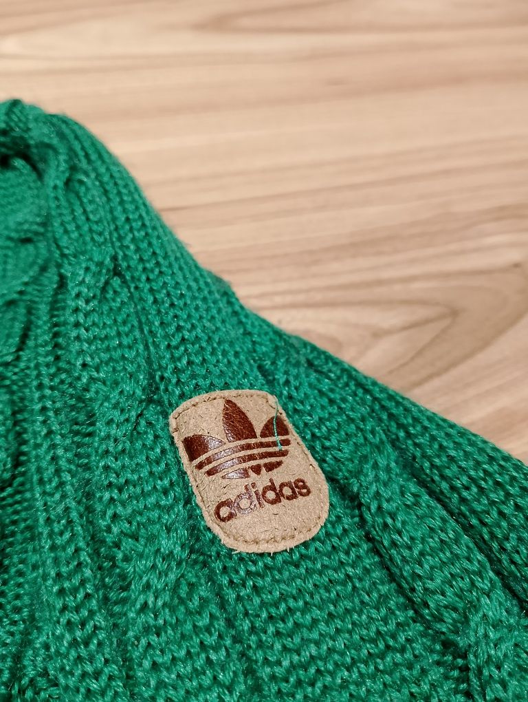 Zielony Damski Wełniany Sweter Adidas Vintage 80's West Germany
