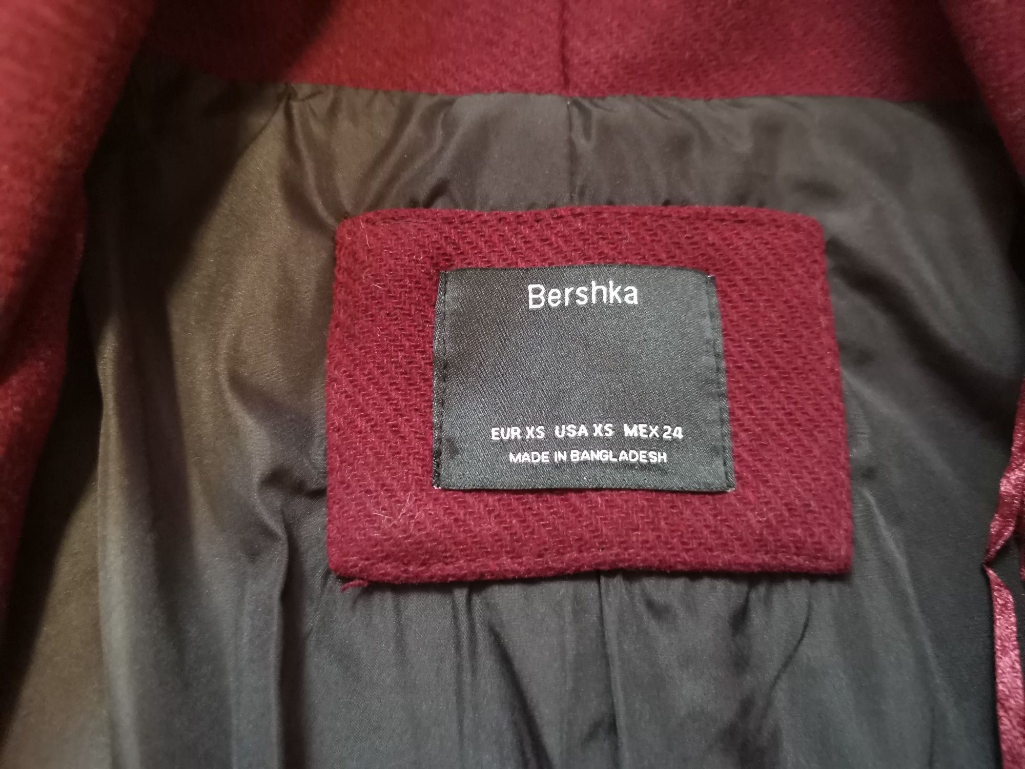 Пальто Bershka бордо вовняне марсала Бершка