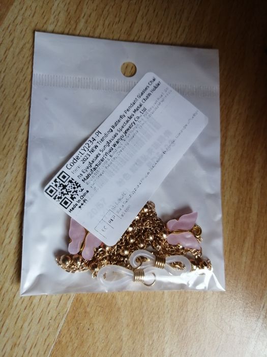 Łańcuszek do okularów z różowymi motylkami