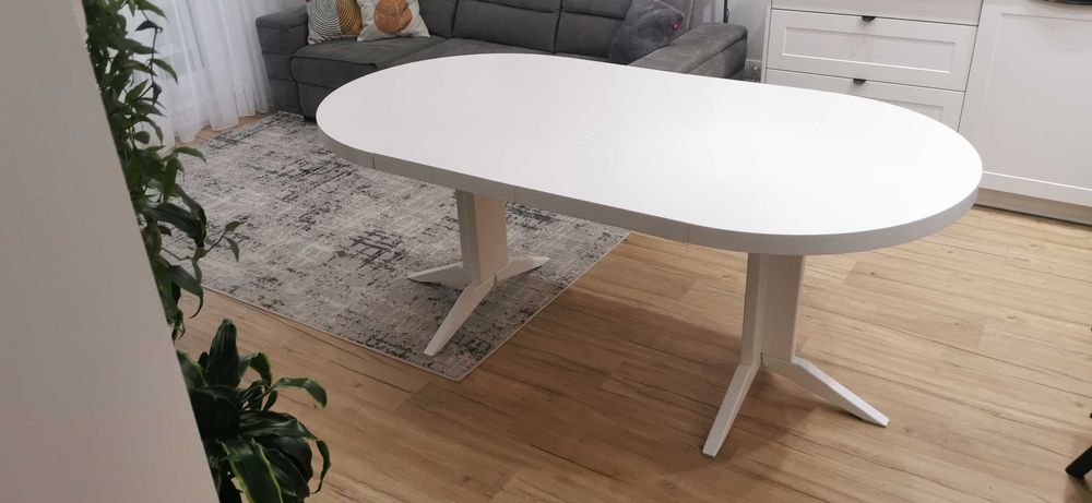 Okrągły biały stół rozkładany VEGAS Meble Pomorskie 100 cm + 3 wkładki