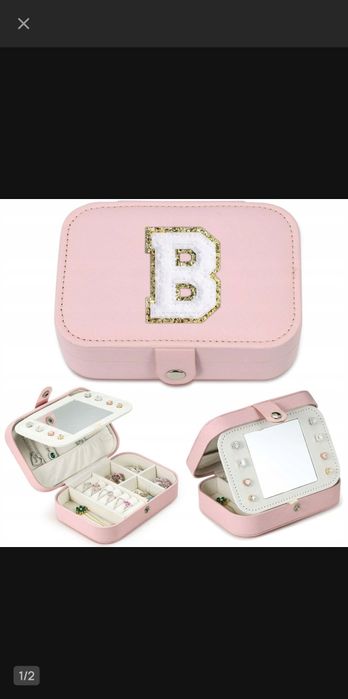 Szkatułka na biżuterie podróżna dla dziewcząt różowa z literą B 16x11x