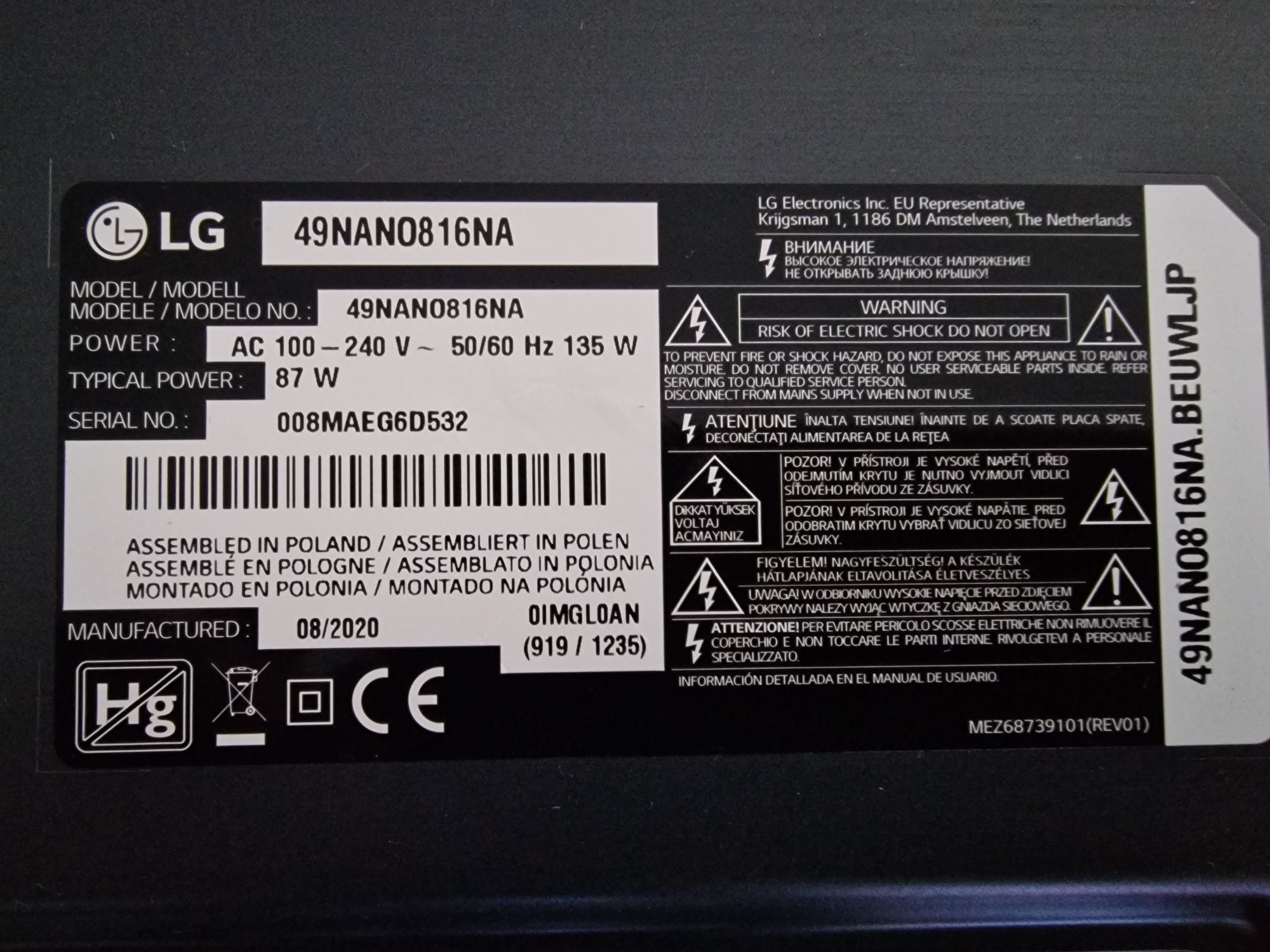 TV LG NanoCell 49" - peças