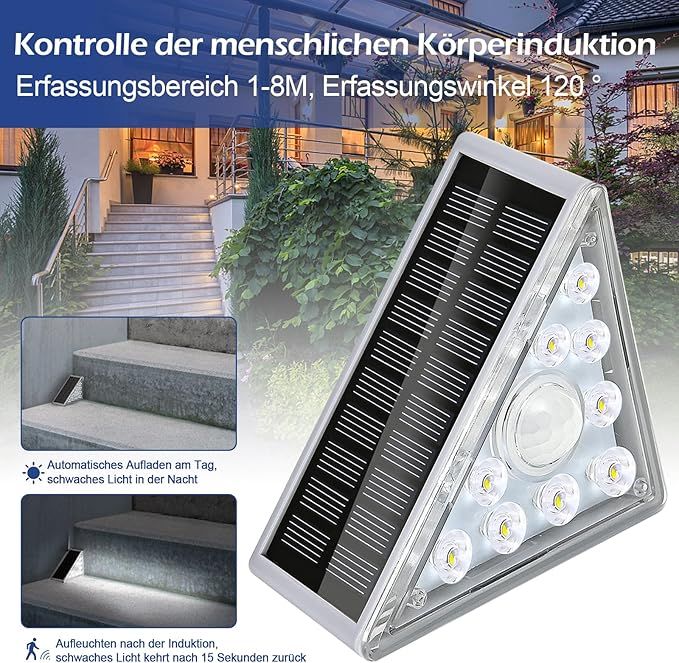 Lampy solarne  na zewnątrz oświetlenie schodów z czujnik ruchu